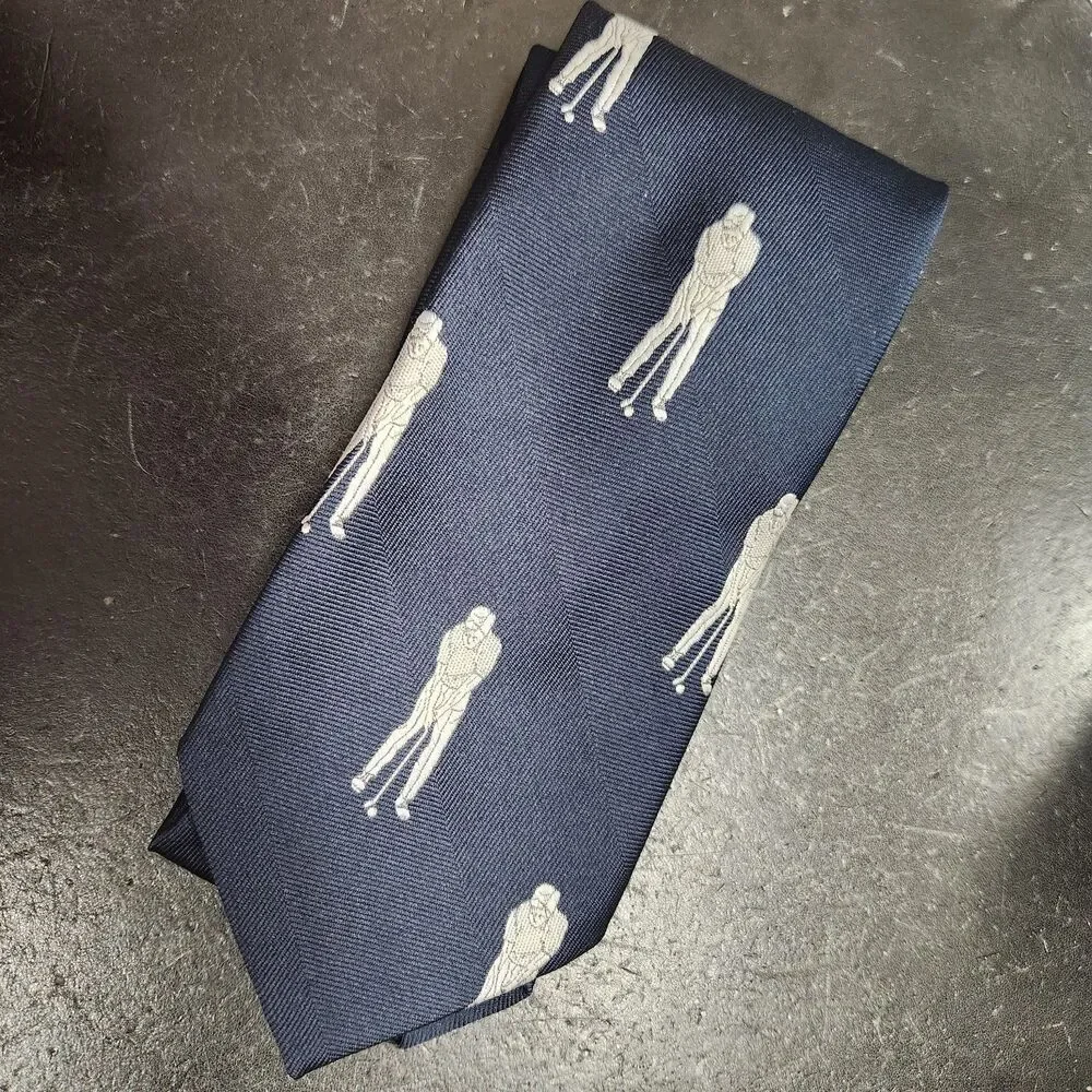 Vintage 1970s Schiaparelli Polyester Golfer Navy & Gray Wide Tie